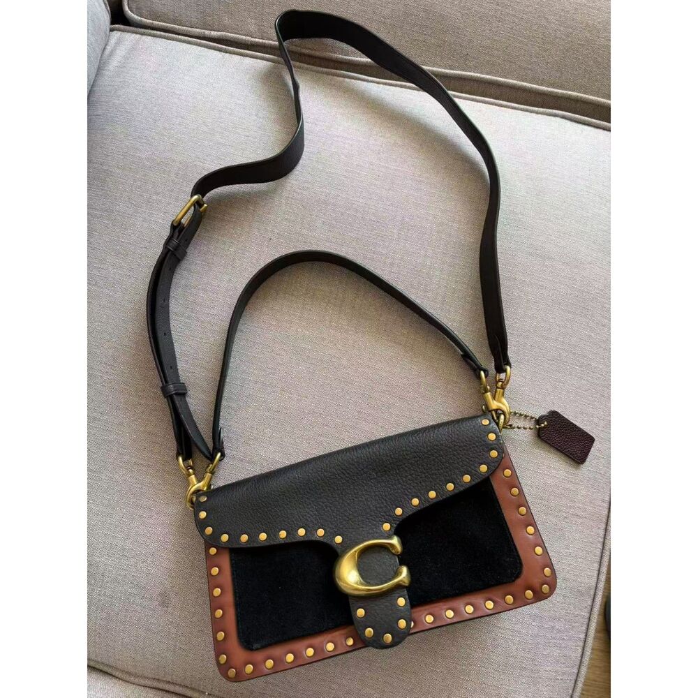 $450 Coach Tabby 26 Leather Shoulder Bag With Rivets Crossbody Black 79338